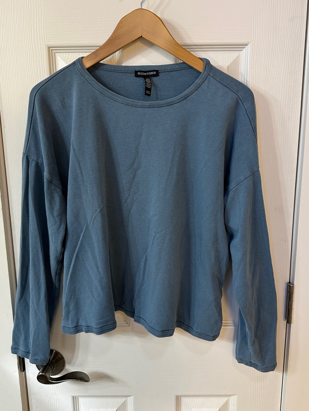 Eileen Fisher Organic Cotton Tencel Chambray Blue Women Sweatshirt Sweater Med